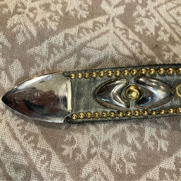 SAND CASTLE Mixed Metal Studded Leather Vintage  42” x 2” Western Style Belt - Picture 3 of 7